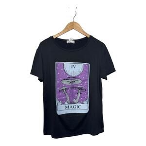 Vintage Graphic Tee Women XL Purple Black Mushroom Magic Fairy Goth Whimsygoth